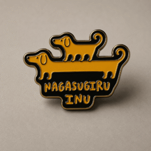 Custom Nagasugiru Inu Enamel Lapel Pin – Cute Dog Character Metal Badge